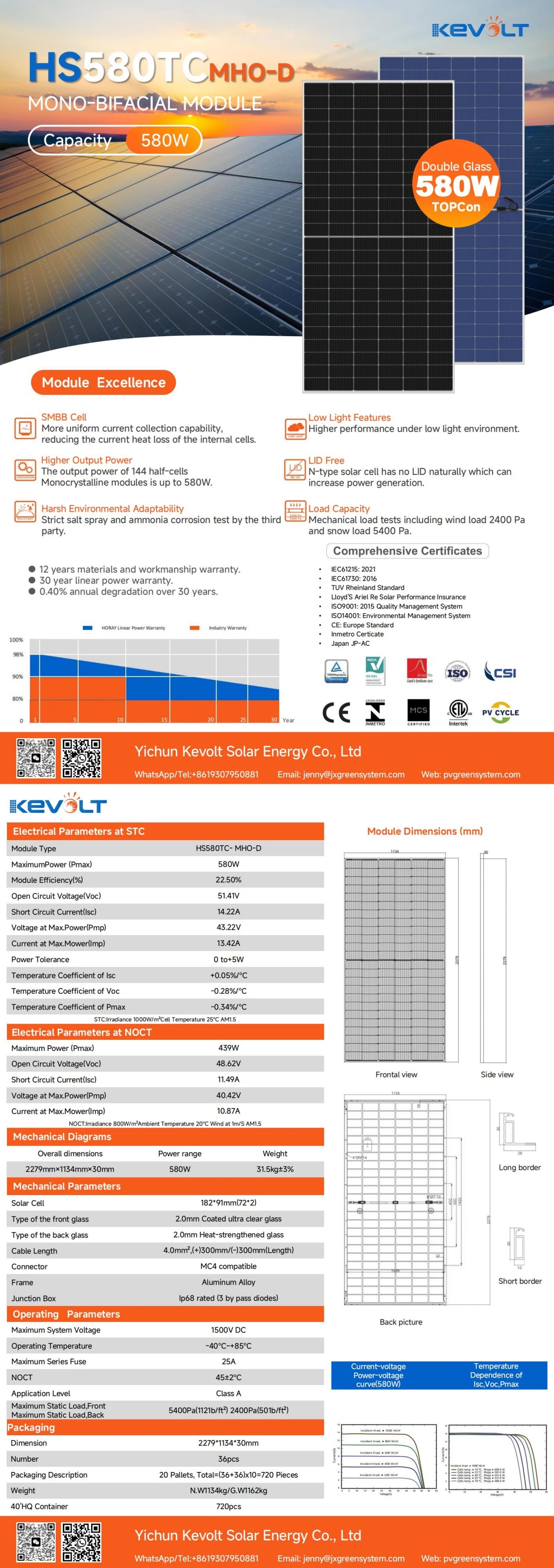 KEVOLT 580W Monocrystalline Module Solar Panel