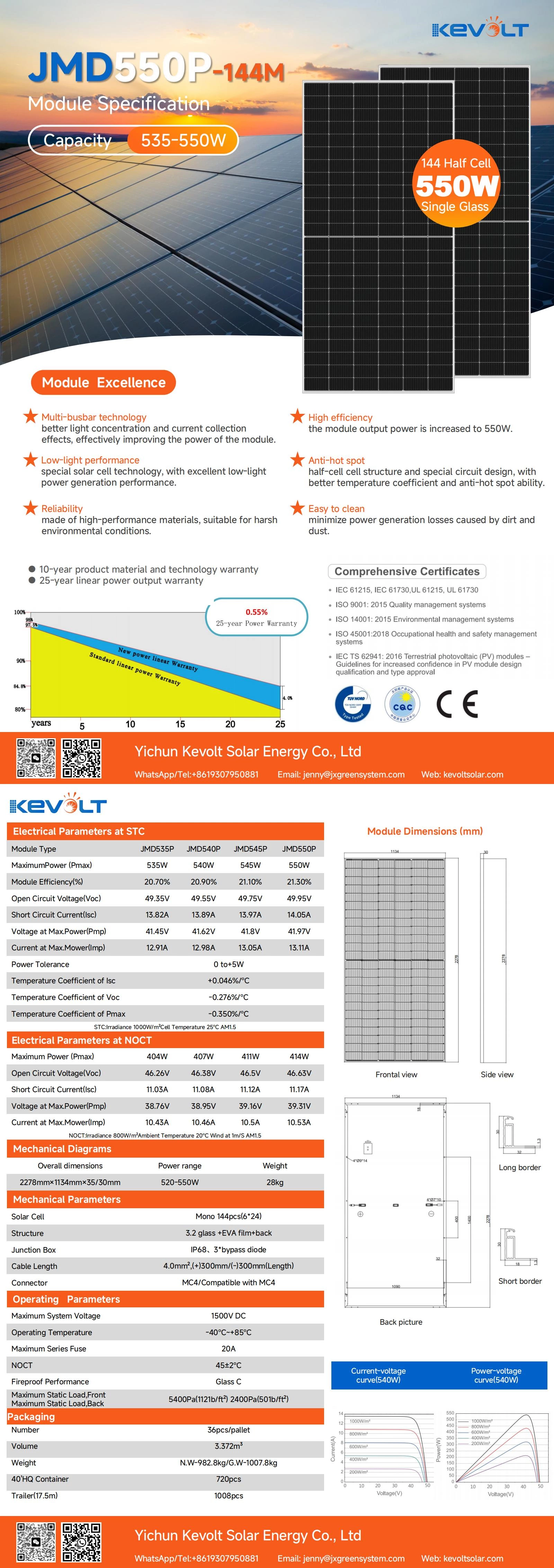 KEVOLT 550W Monocrystalline Module Solar Panel