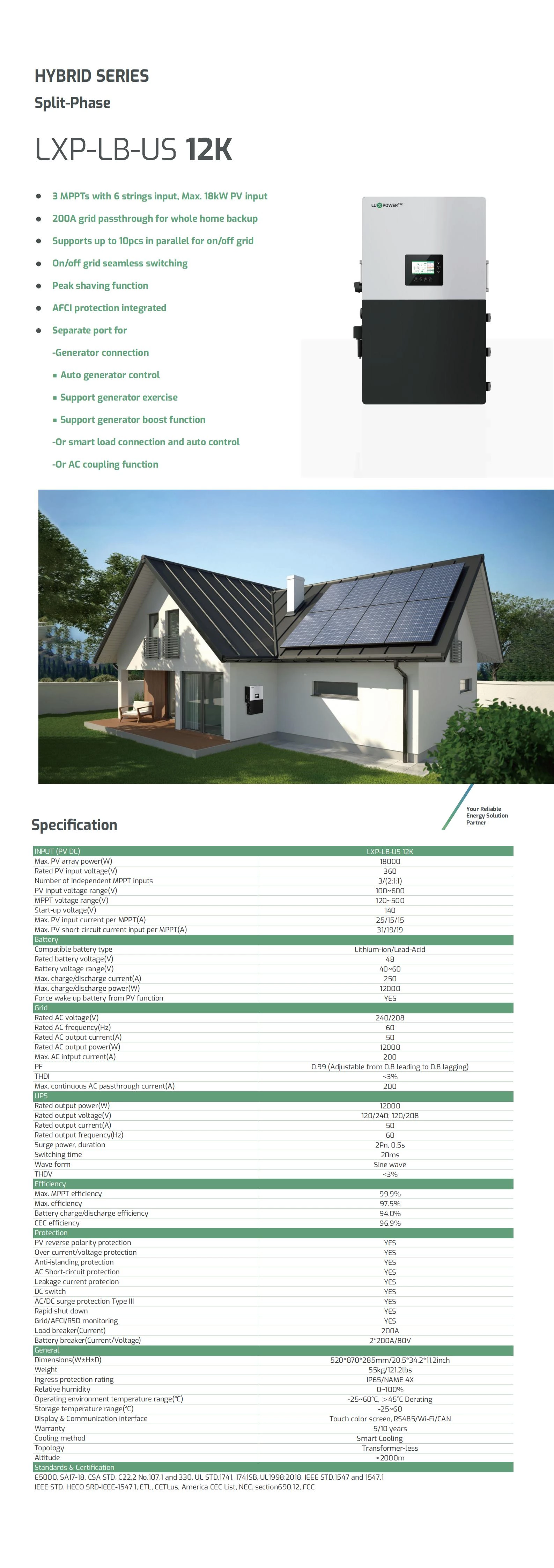 US 12kW Split Phase Hybrid Inverter