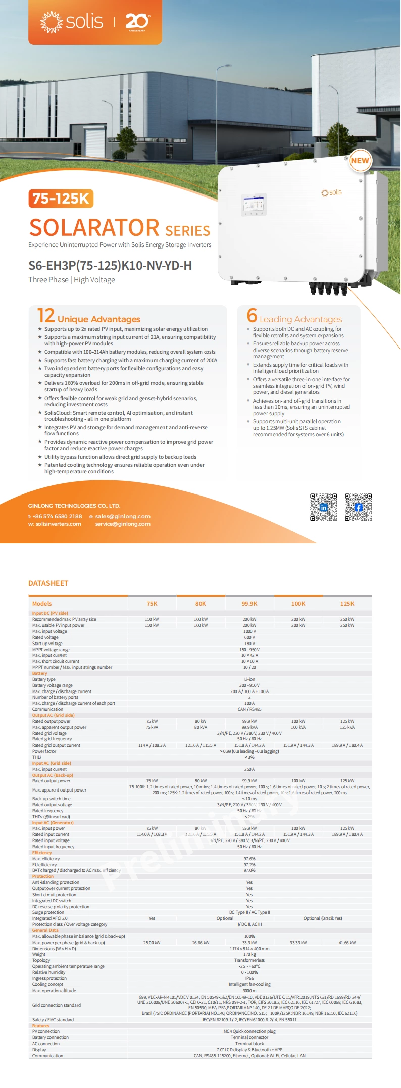 EU 75-125kW Three Phase High Voltage Hybrid Inverter