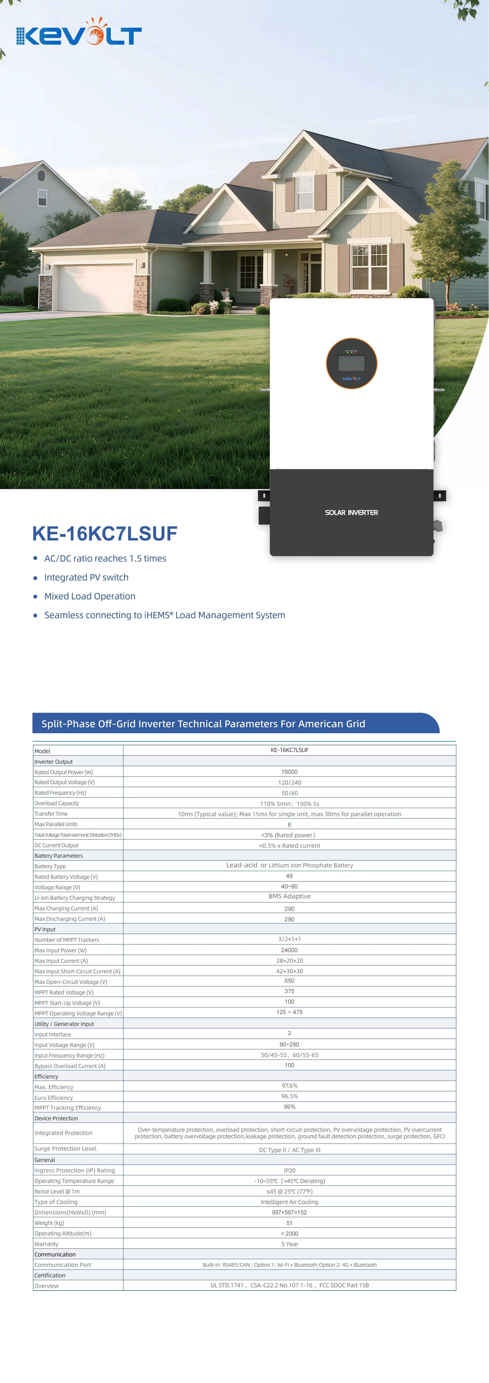 US 16kW Split Phase Hybrid Inverter