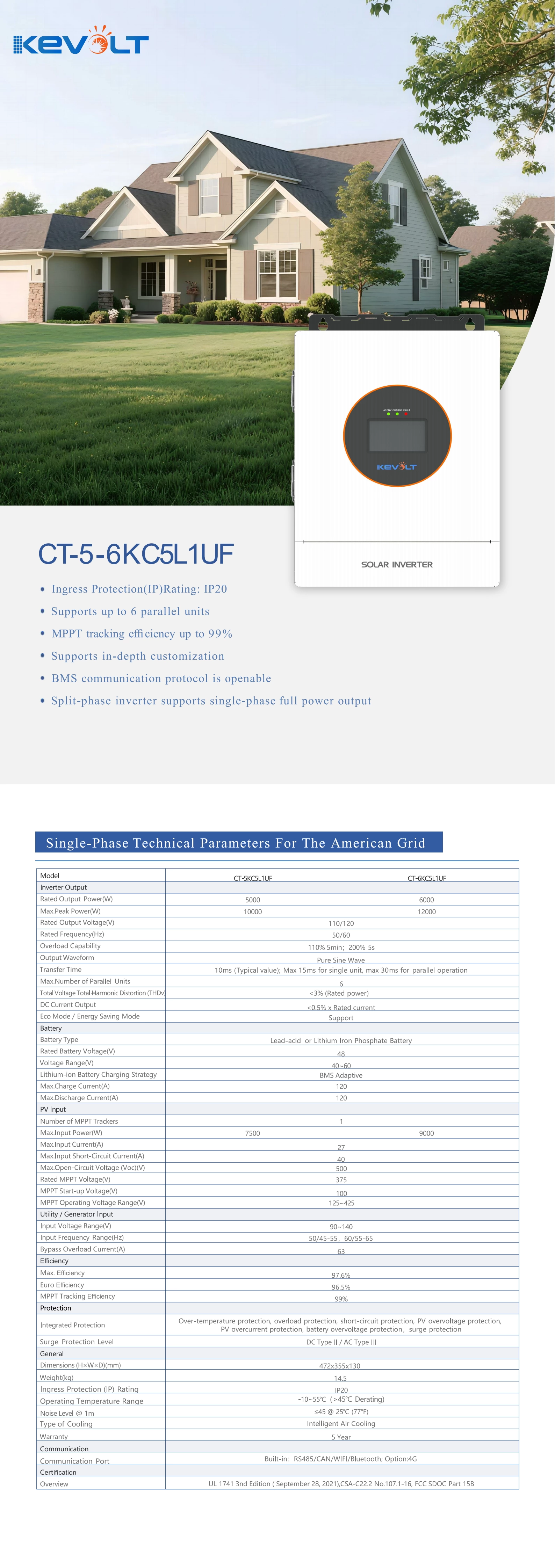 US 5/6kW single Phase Hybrid Inverter