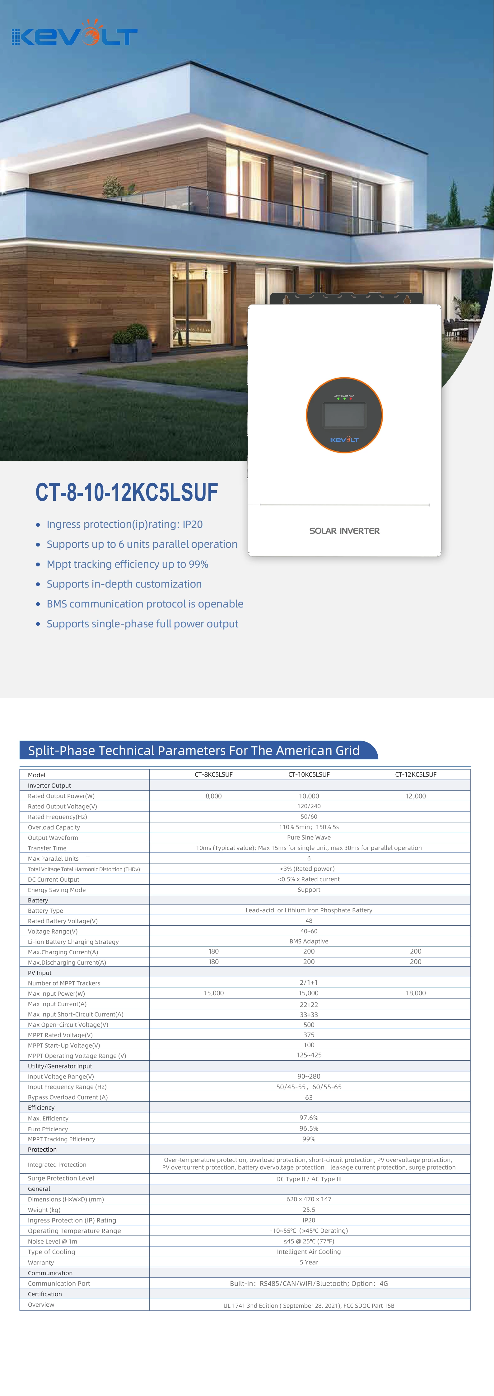 US 8/10/12kW Split Phase Hybrid Inverter